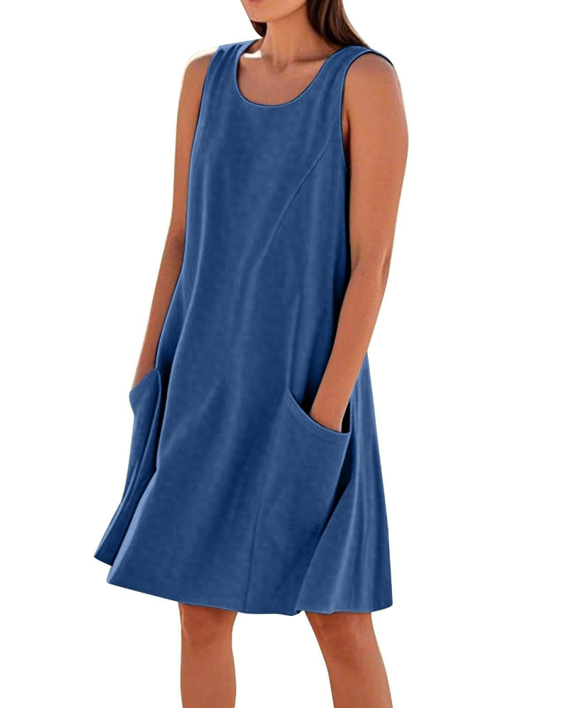 Vestito Estivo da Donna Ellai – Cotone Senza Maniche Lunghezza al Ginocchio con Tasche