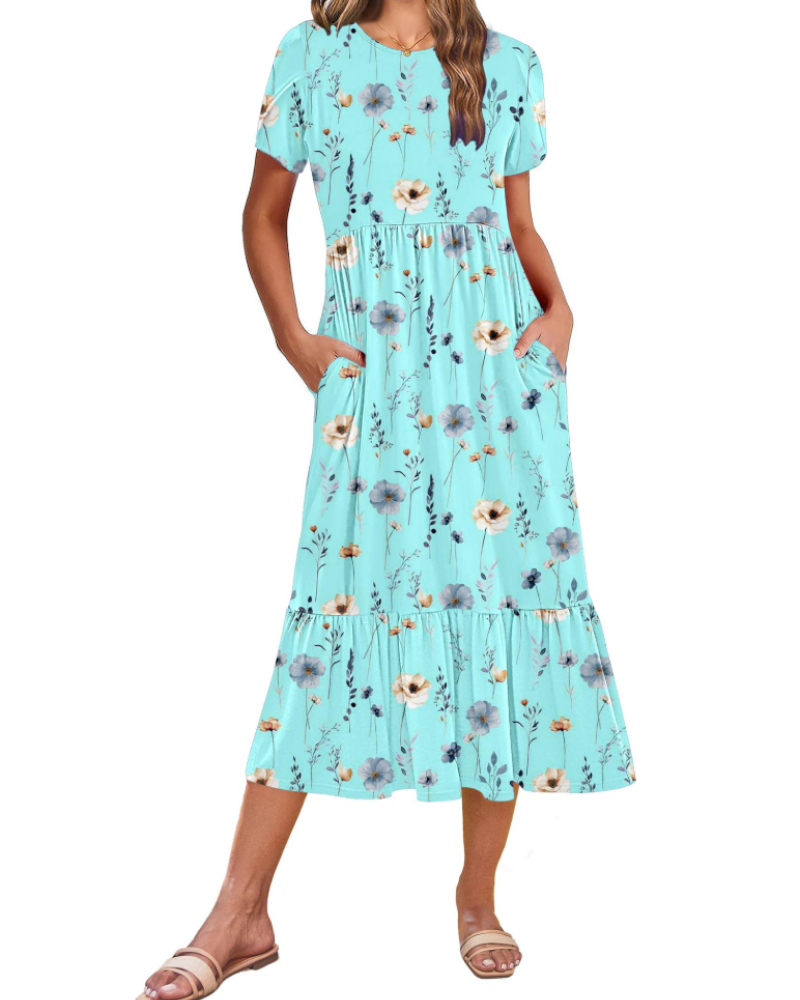 Vestito Midi Emily da Donna con Volant – Abito Estivo Svasato a Vita Alta con Tasche