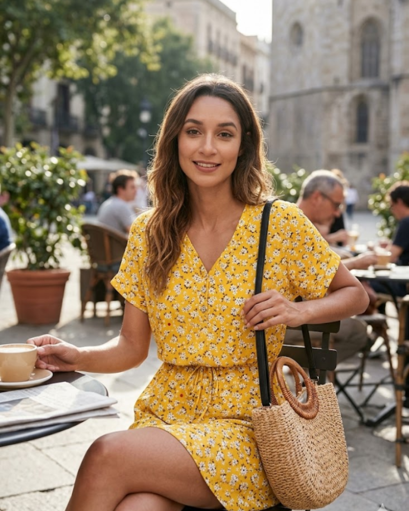 Adelaida Abito Corto Donna Estate – Abito con Scollo a V, Bottoni, Cintura Annodata e Tasche Casual