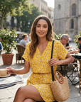 Adelaida Abito Corto Donna Estate – Abito con Scollo a V, Bottoni, Cintura Annodata e Tasche Casual