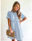 Vestito Camicia Donna in Denim Emma – Vestito Babydoll con Bottoni e Volant Sovrapposti
