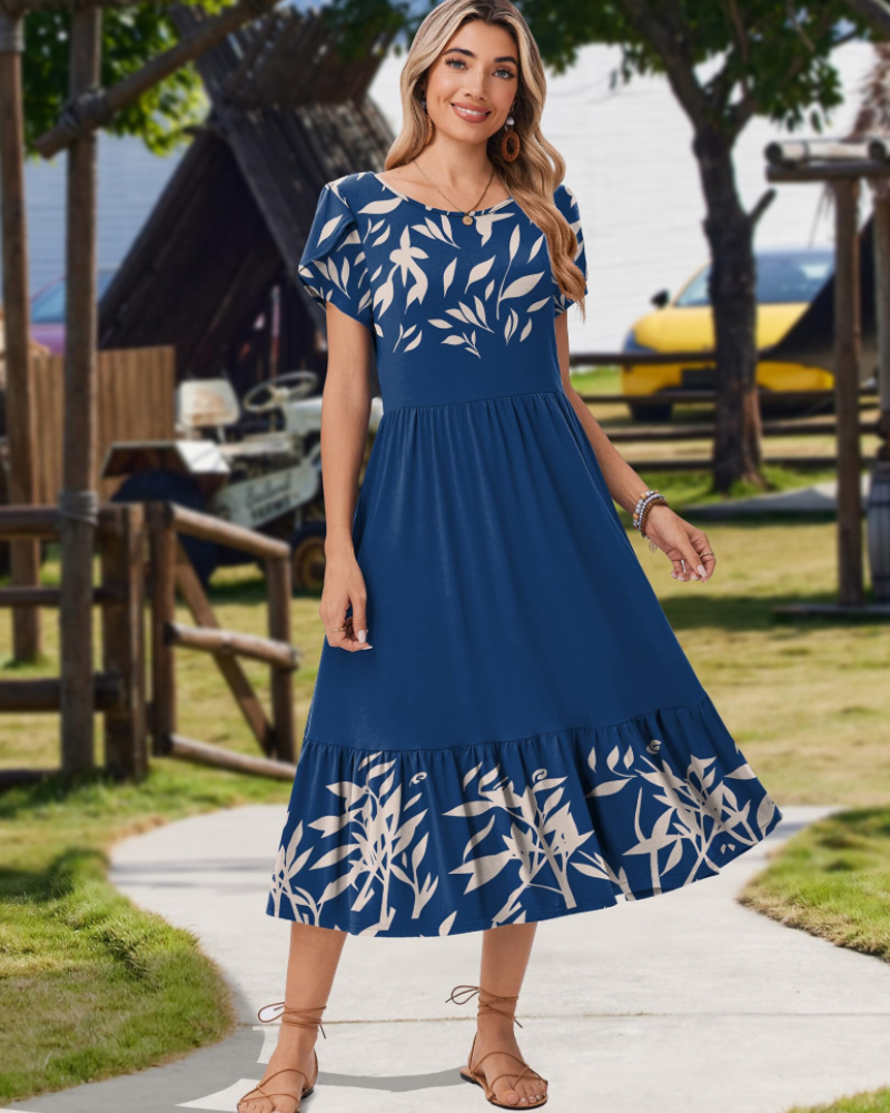 Vestito Midi Emily da Donna con Volant – Abito Estivo Svasato a Vita Alta con Tasche