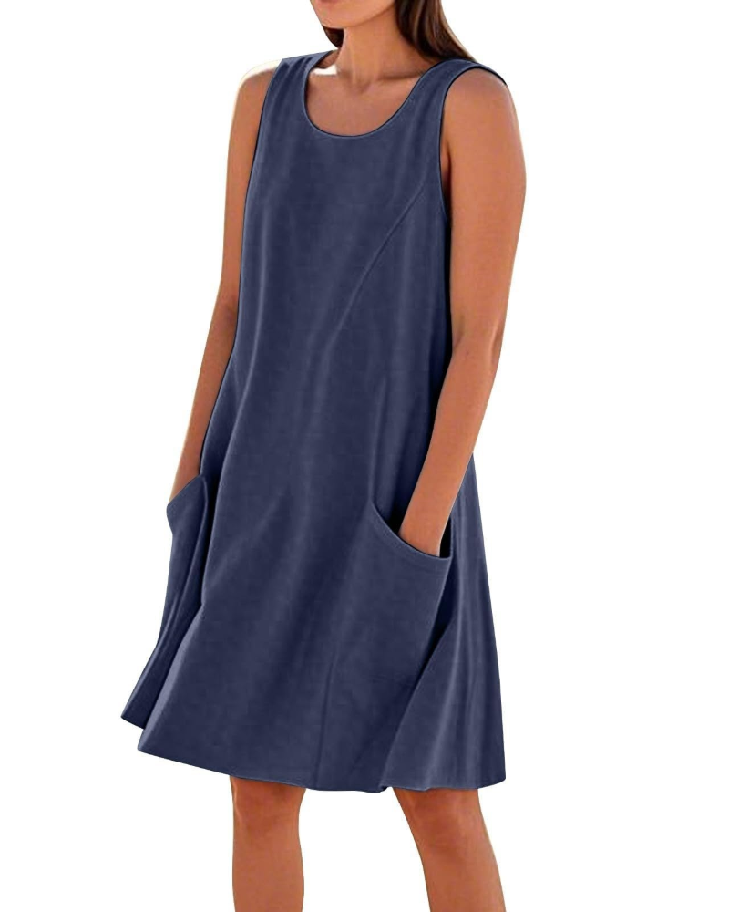 Vestito Estivo da Donna Ellai – Cotone Senza Maniche Lunghezza al Ginocchio con Tasche