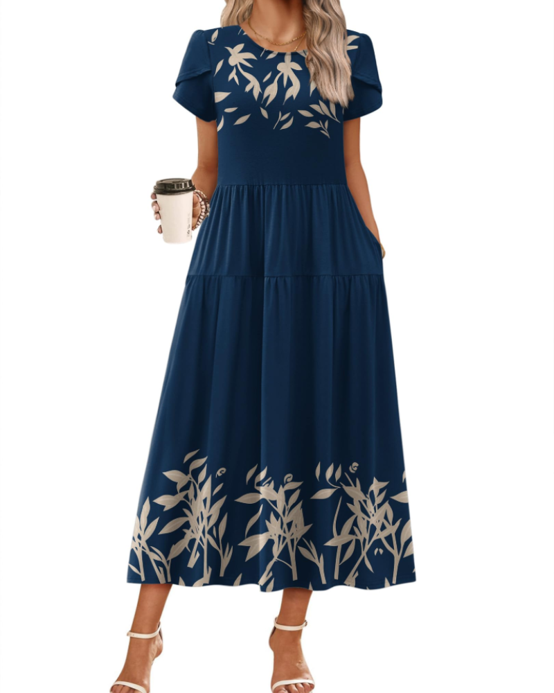 Abito Maxi Bohemien Olivia da Donna – Abito Lungo Floreale con Taglio A e Tasche