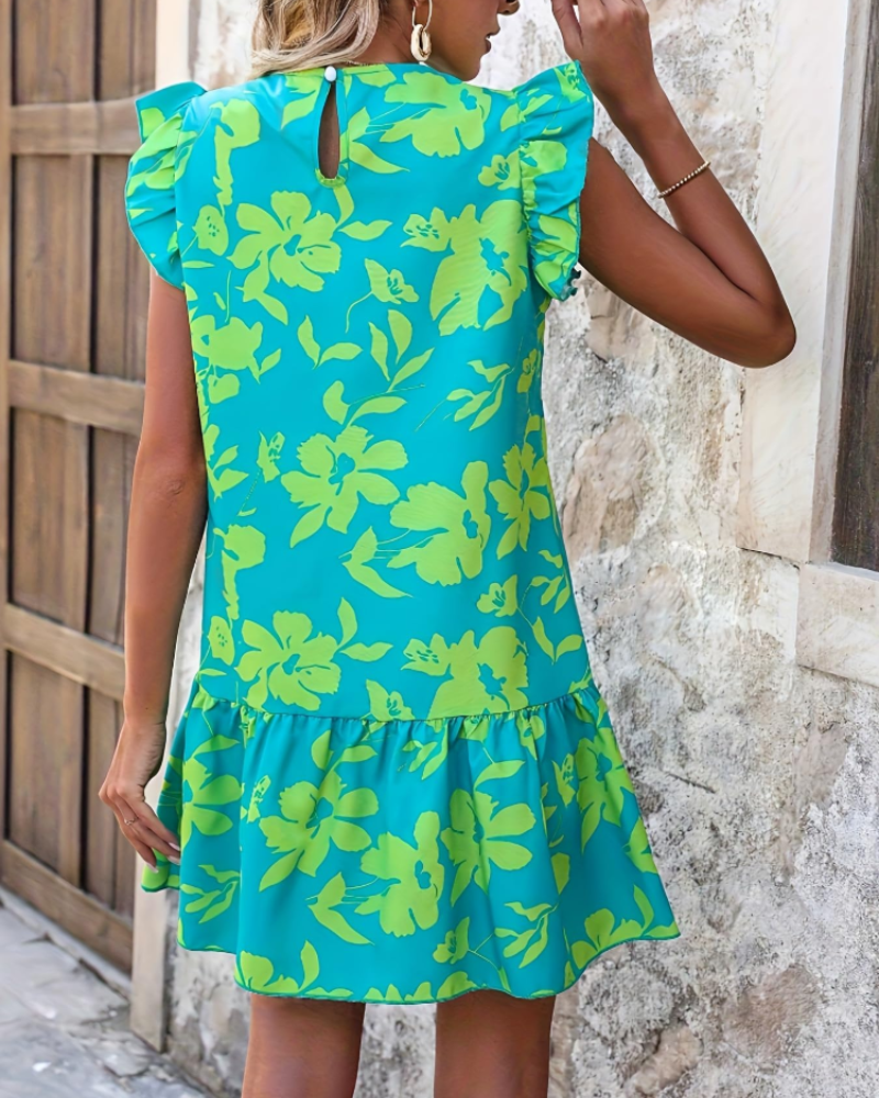Vestito Mini Estivo Donna Nami – Floreale con Maniche a Volant e Collo Tondo