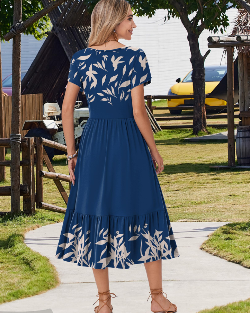 Vestito Midi Emily da Donna con Volant – Abito Estivo Svasato a Vita Alta con Tasche