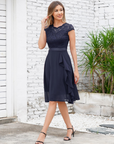 Abito Cocktail Donna Roxy – Abito Midi Elegante in Pizzo e Chiffon con Volant