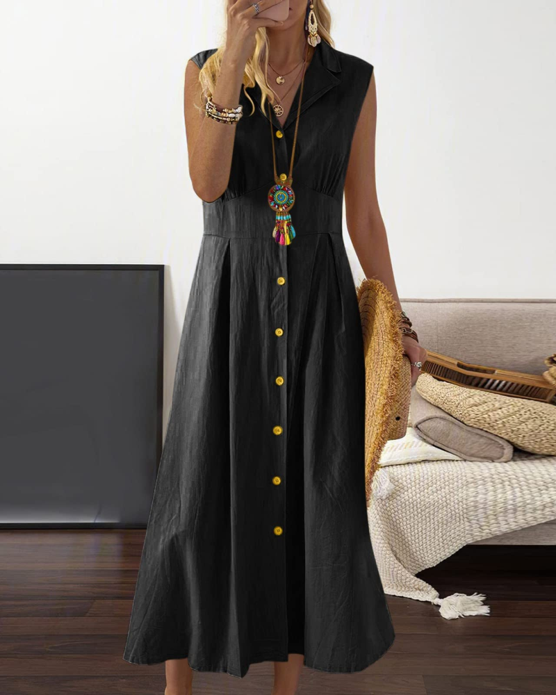 Vestito Estivo da Donna Avery – Lino Cotone Senza Maniche con Bottoni Stile Bohemien