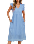 Abito Midi da Donna Abigail – Cotone con Scollo a V, Volant e Tasche