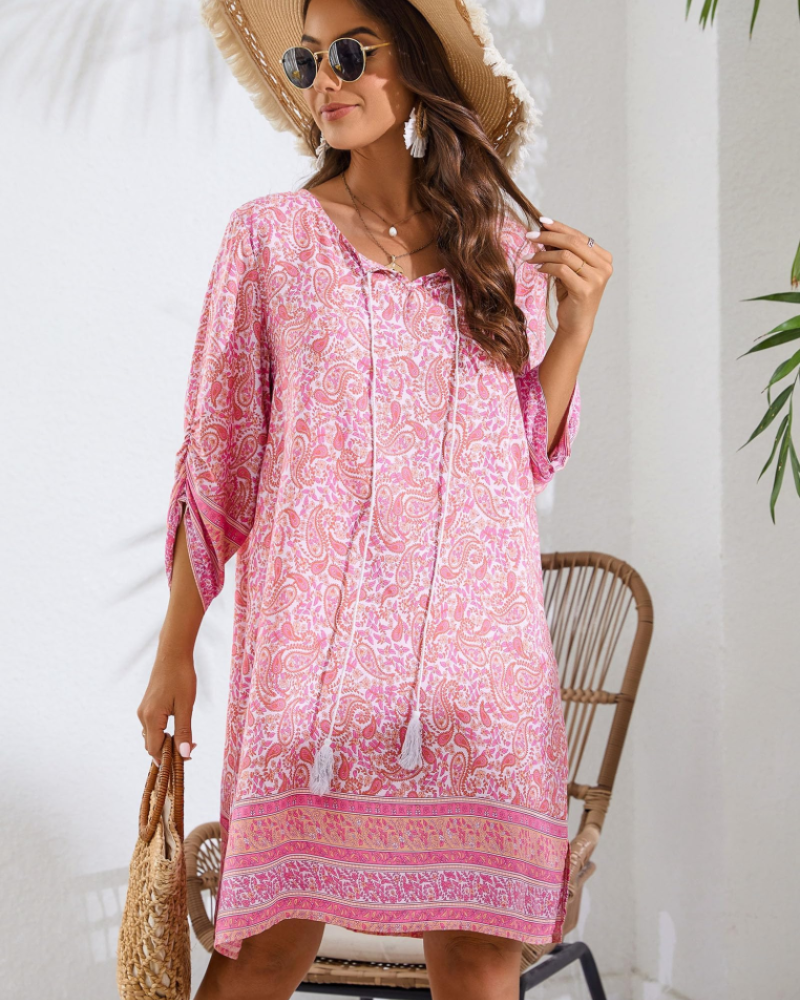 Tunica Donna Estiva Mara – Floreale Bohemien Maniche 3/4 e Fiocco