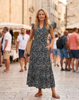 Vestito Midi Donna Olivia a Fiori – Scollo a V Bohemien con Volant e Tasche