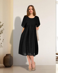 Sophie Abito Midi Donna – Abito Cotone Taglia Grande Collo Tondo con Tasche Estate