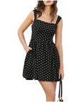 Vestito Mini Estivo Donna Clara – A Pois con Scollo Quadrato e Spalline Larghe