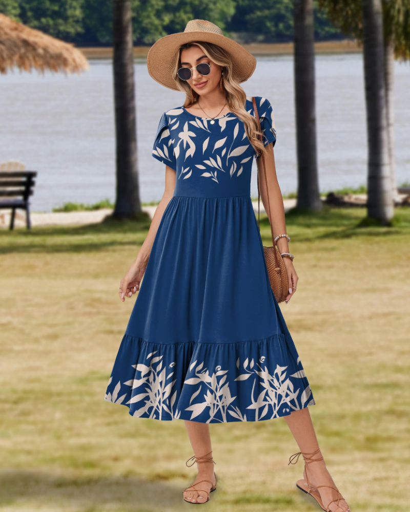 Vestito Midi Emily da Donna con Volant – Abito Estivo Svasato a Vita Alta con Tasche