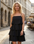 Camille Abito Donna – Abito Maxi Volant Scollo a V Senza Maniche Chiffon Plissé Estate