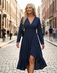 Isabelle Abito Maxi Donna – Abito Scollo a V Incrociato Maniche Lunghe Elegante