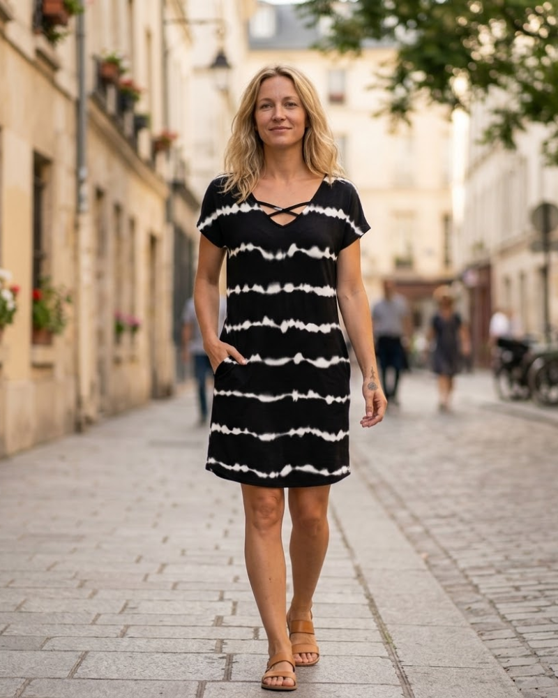 Sophie Abito Estivo Donna – Abito Scollo a V A-Line con Tasche e Maniche Corte