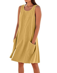 Vestito Estivo da Donna Ellai – Cotone Senza Maniche Lunghezza al Ginocchio con Tasche