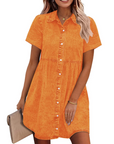 Vestito Camicia Donna in Denim Emma – Vestito Babydoll con Bottoni e Volant Sovrapposti