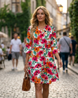 Élodie Vestito Donna con Scollo a V – Vestito Midi Svasato con Volant e Tasche