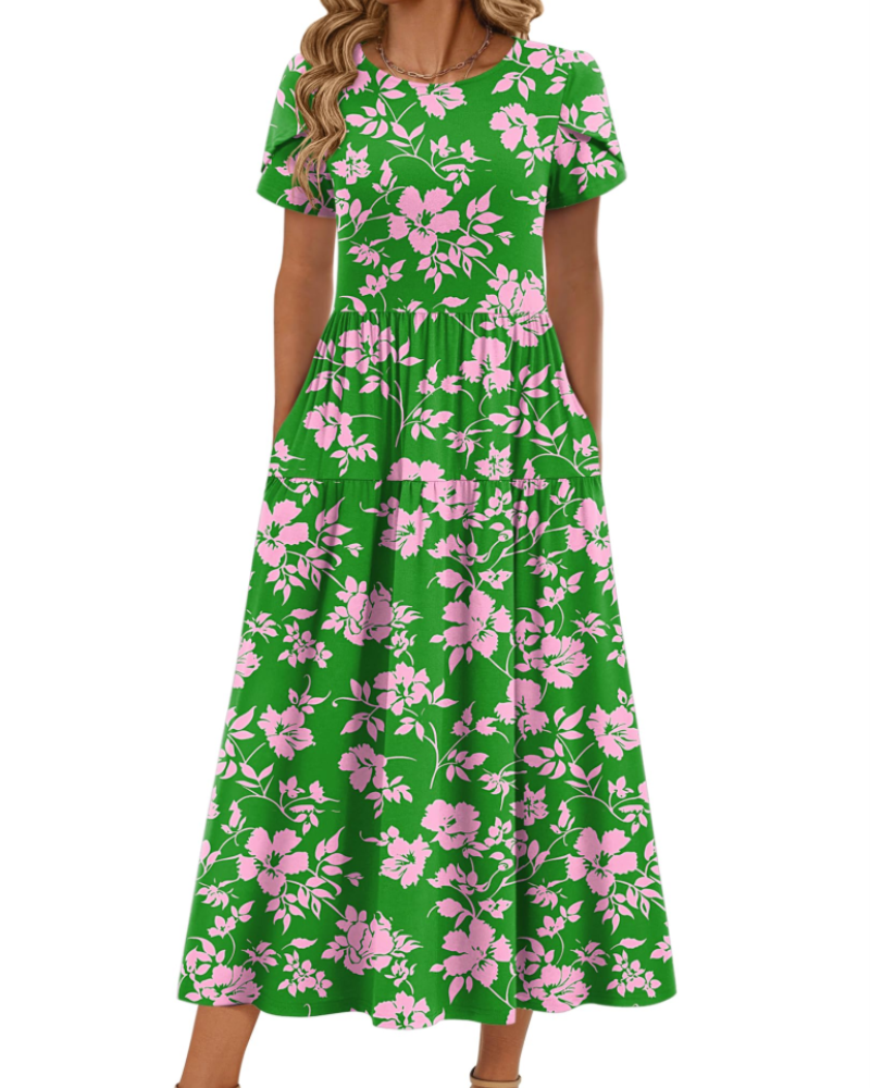 Abito Maxi Bohemien Olivia da Donna – Abito Lungo Floreale con Taglio A e Tasche