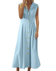 Vestito Estivo da Donna Avery – Lino Cotone Senza Maniche con Bottoni Stile Bohemien