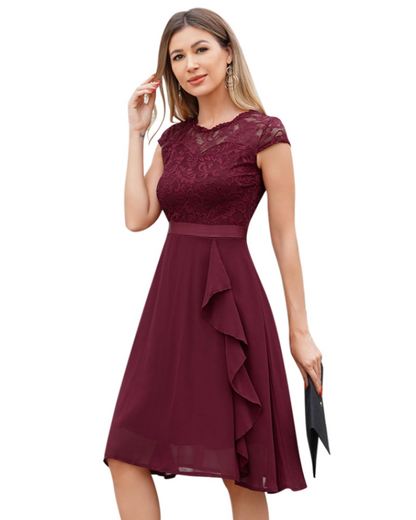 Abito Cocktail Donna Roxy – Abito Midi Elegante in Pizzo e Chiffon con Volant
