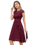 Abito Cocktail Donna Roxy – Abito Midi Elegante in Pizzo e Chiffon con Volant