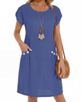 Joyce Vestito Lin Femme – Vestito Midi A-Line Collo Tondo Tasche Estate Casual