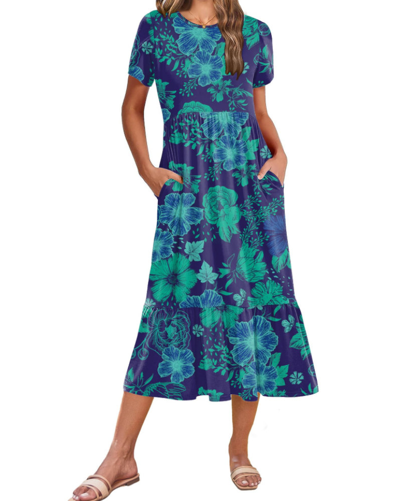 Vestito Midi Emily da Donna con Volant – Abito Estivo Svasato a Vita Alta con Tasche