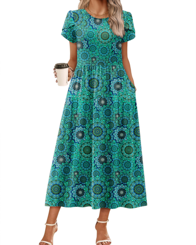 Abito Maxi Bohemien Olivia da Donna – Abito Lungo Floreale con Taglio A e Tasche