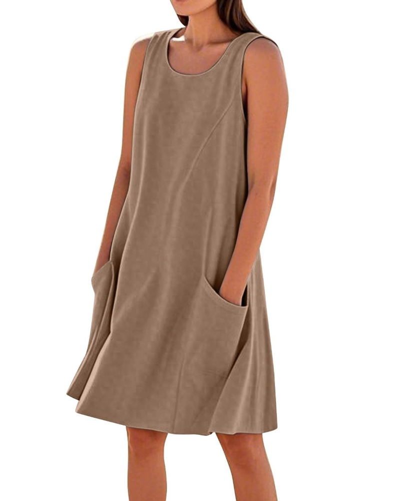 Vestito Estivo da Donna Ellai – Cotone Senza Maniche Lunghezza al Ginocchio con Tasche
