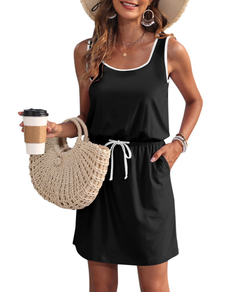 Vestaglia Faith Estiva Donna – Senza Maniche, Scollo a U con Coulisse e Tasche