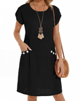 Joyce Vestito Lin Femme – Vestito Midi A-Line Collo Tondo Tasche Estate Casual
