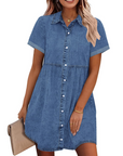 Vestito Camicia Donna in Denim Emma – Vestito Babydoll con Bottoni e Volant Sovrapposti