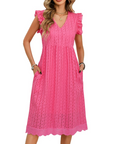 Abito Midi da Donna Abigail – Cotone con Scollo a V, Volant e Tasche