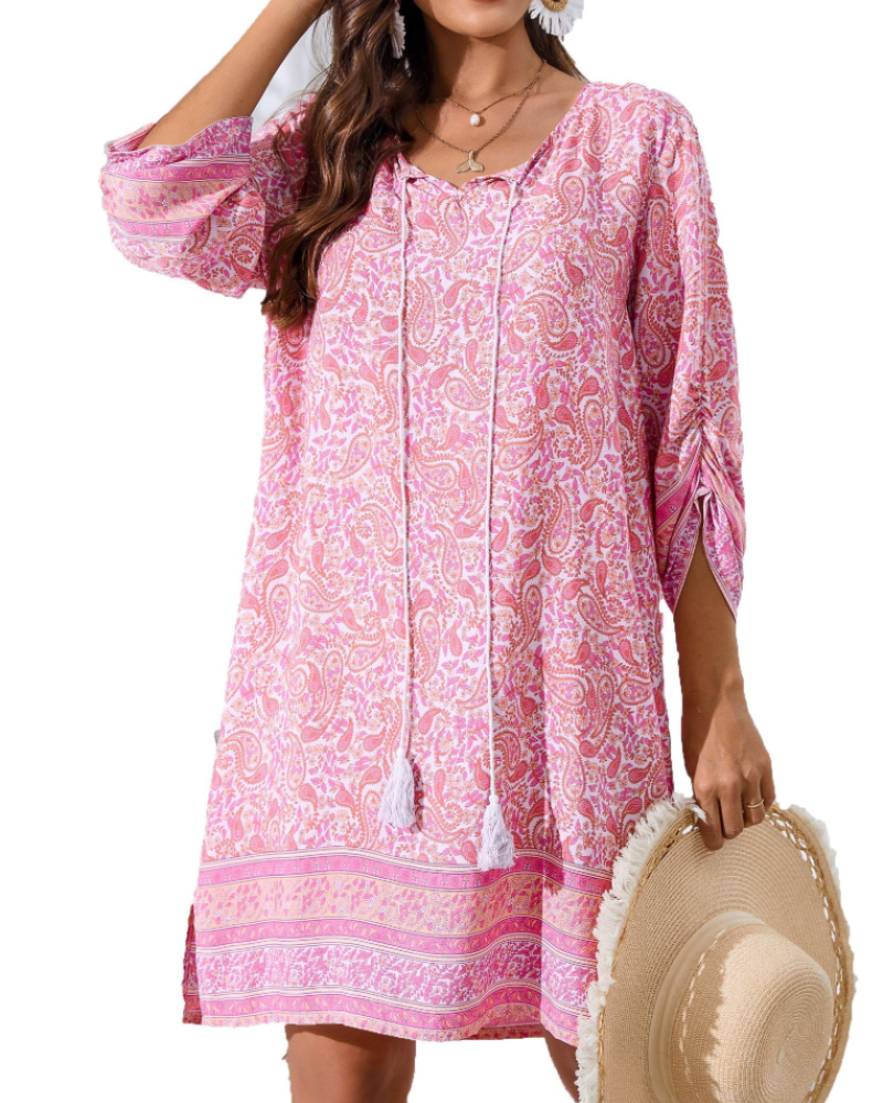 Tunica Donna Estiva Mara – Floreale Bohemien Maniche 3/4 e Fiocco