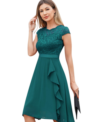 Abito Cocktail Donna Roxy – Abito Midi Elegante in Pizzo e Chiffon con Volant