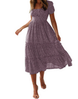 Vestito Midi Estivo Donna Aria – Floreale con Scollo Quadrato e Maniche a Volant