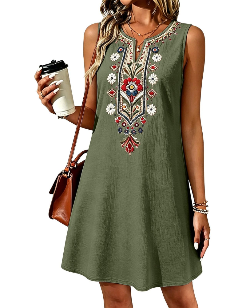 Rachel Vestito Lungo Donna Estate – Lino Cotone Senza Maniche &amp; Tasche