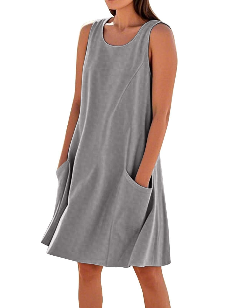 Vestito Estivo da Donna Ellai – Cotone Senza Maniche Lunghezza al Ginocchio con Tasche