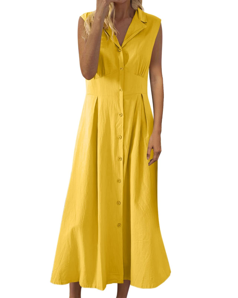 Vestito Estivo da Donna Avery – Lino Cotone Senza Maniche con Bottoni Stile Bohemien
