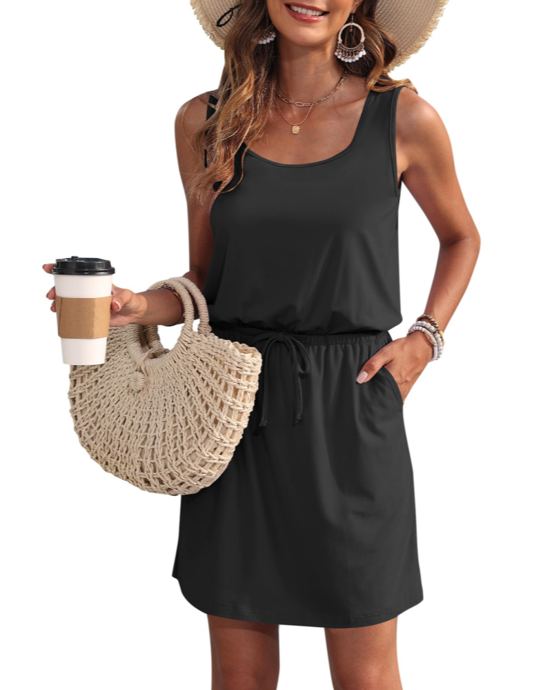 Vestaglia Faith Estiva Donna – Senza Maniche, Scollo a U con Coulisse e Tasche