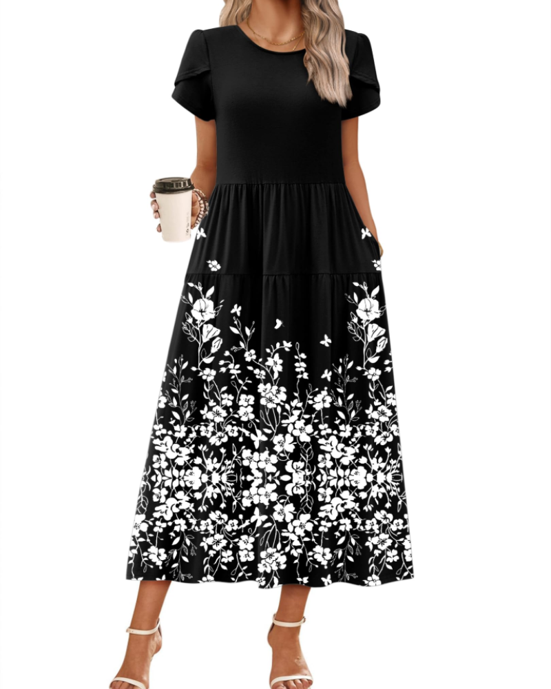 Abito Maxi Bohemien Olivia da Donna – Abito Lungo Floreale con Taglio A e Tasche