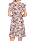 Abito Mini Celeste da Donna – Mousseline Floreale con Scollo a V e Volant Rosa