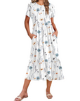 Vestito Midi Emily da Donna con Volant – Abito Estivo Svasato a Vita Alta con Tasche