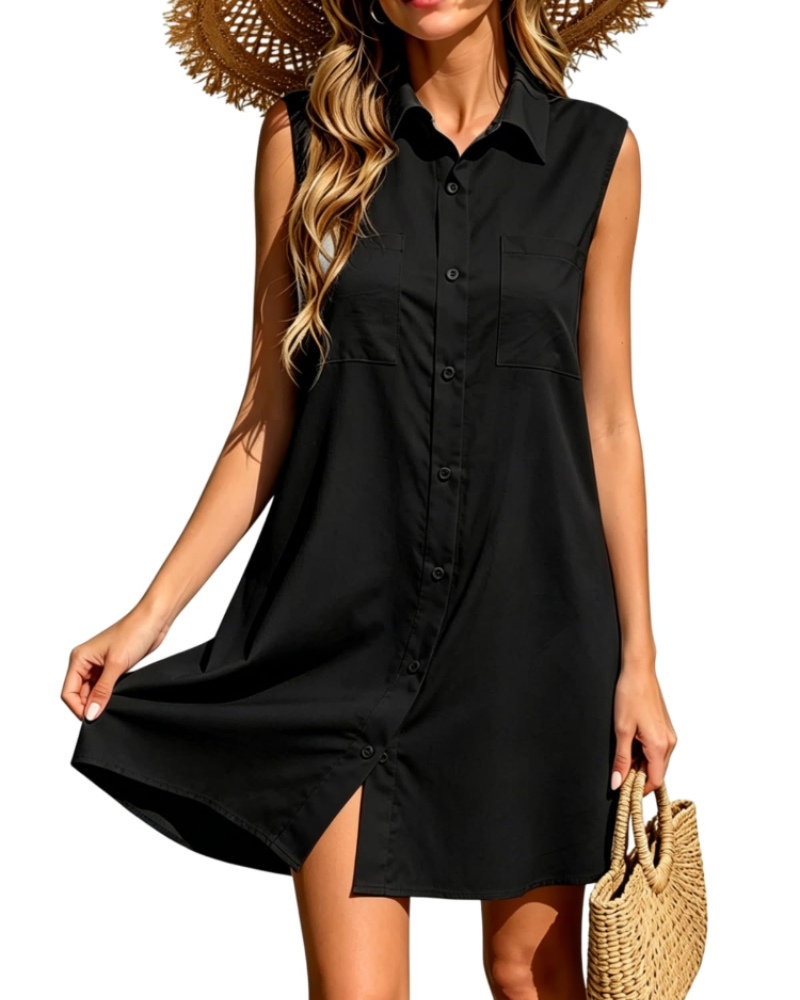 Vestaglia Midi Donna Estate – Scollo a V Senza Maniche con Bottoni