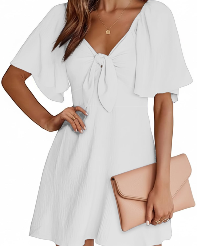 Vestito Mini Sloane Donna Estate – Scollo a V Profondo Maniche Corte e Fiocco