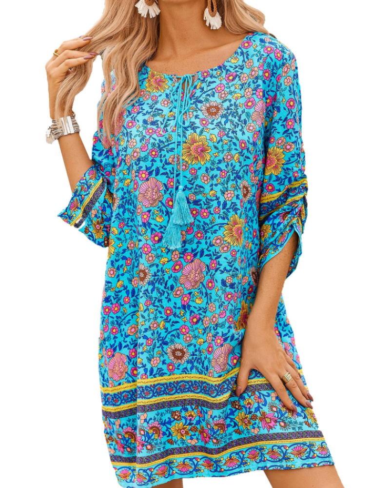 Tunica Donna Estiva Mara – Floreale Bohemien Maniche 3/4 e Fiocco