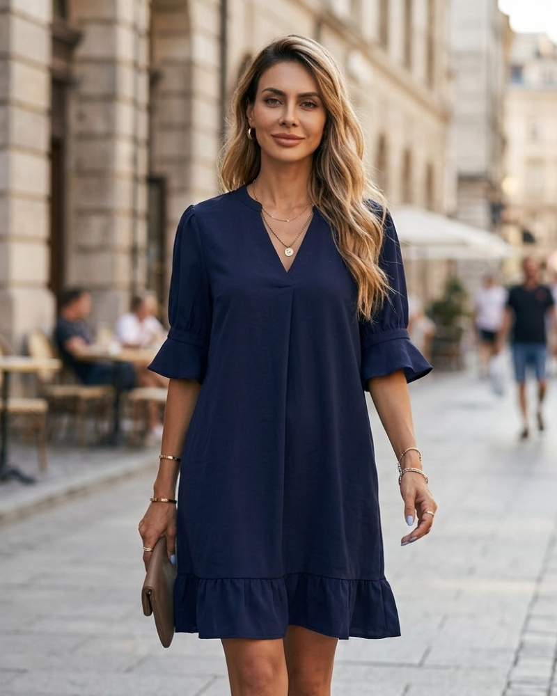 Emily Vestito Estivo Donna – Vestito Elegante Scollo a V Taglio Ampio Maniche a 3/4